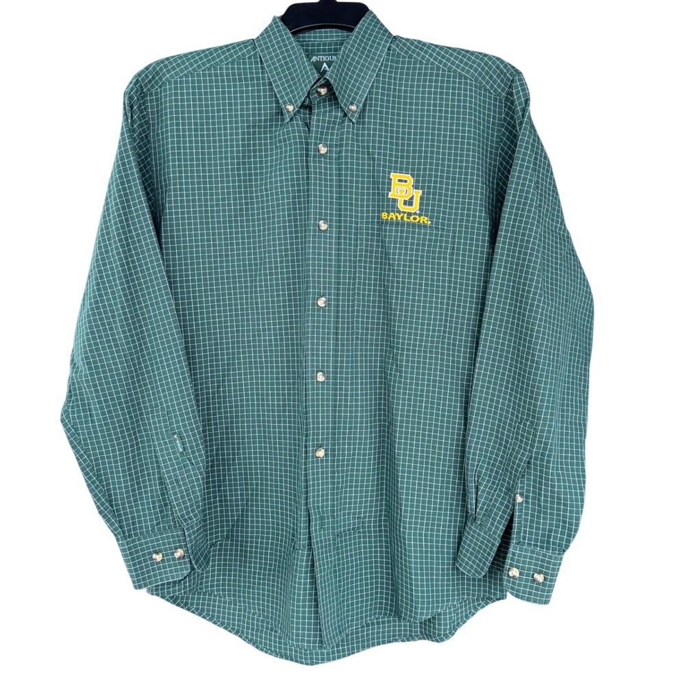 Antigua Button Down Men Small Green Baylor University‎ Grid Long Sleeve Shirt
